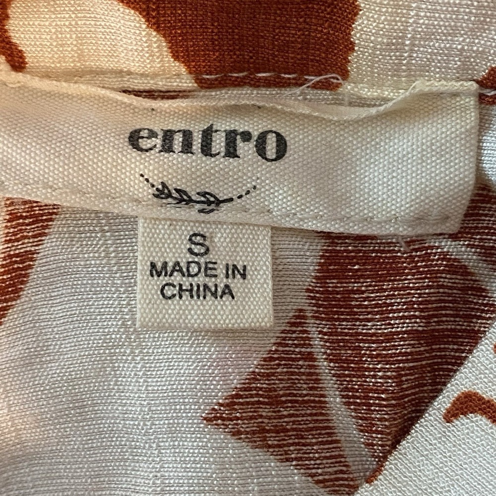 Entro Floral 3/4 Balloon Sleeve Button Down Blouse Rust Ivory Small Boutique - Picture 7 of 12